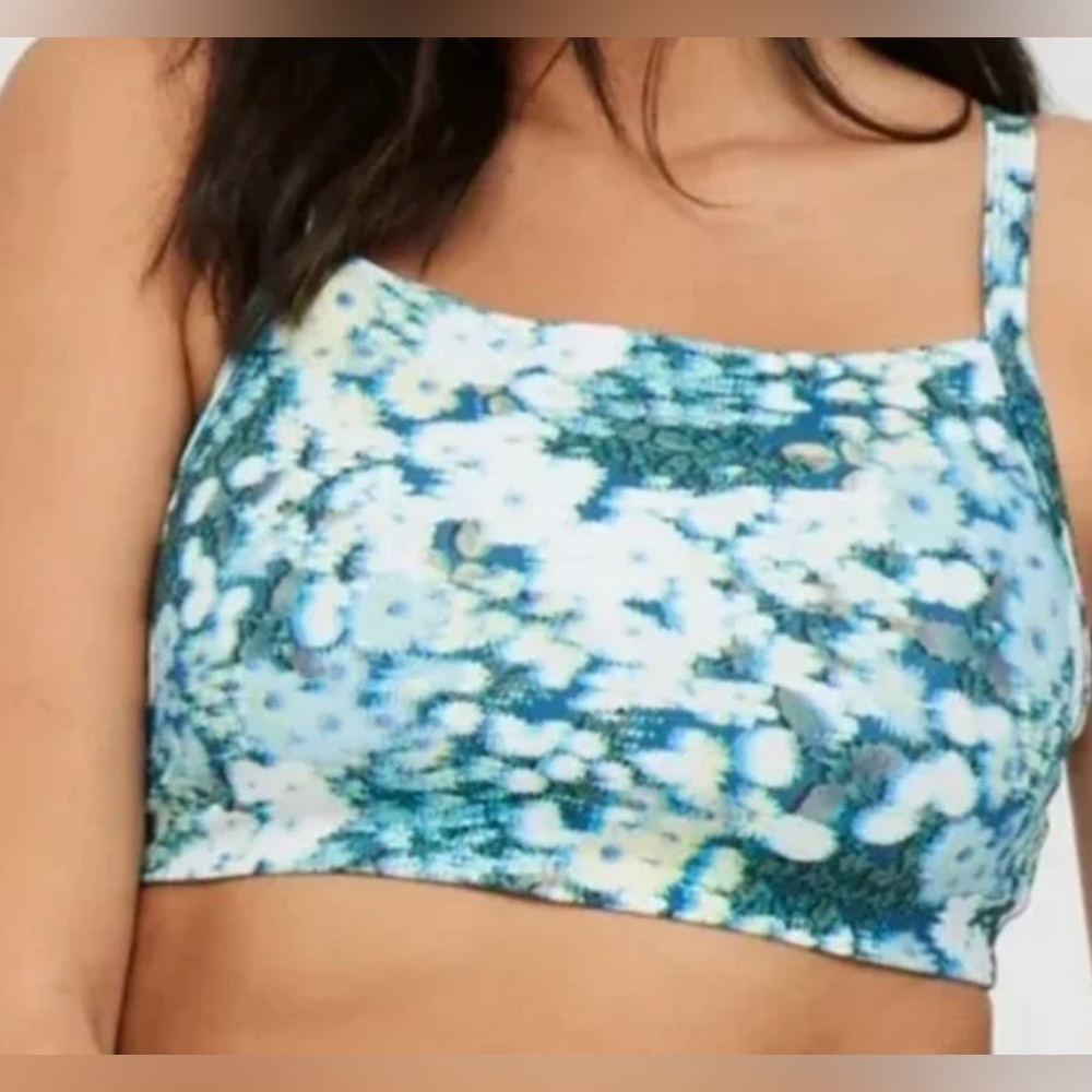 Aerie  Floral Blue Blurry Retro Women's Sports Bra. Size Medium. NWT